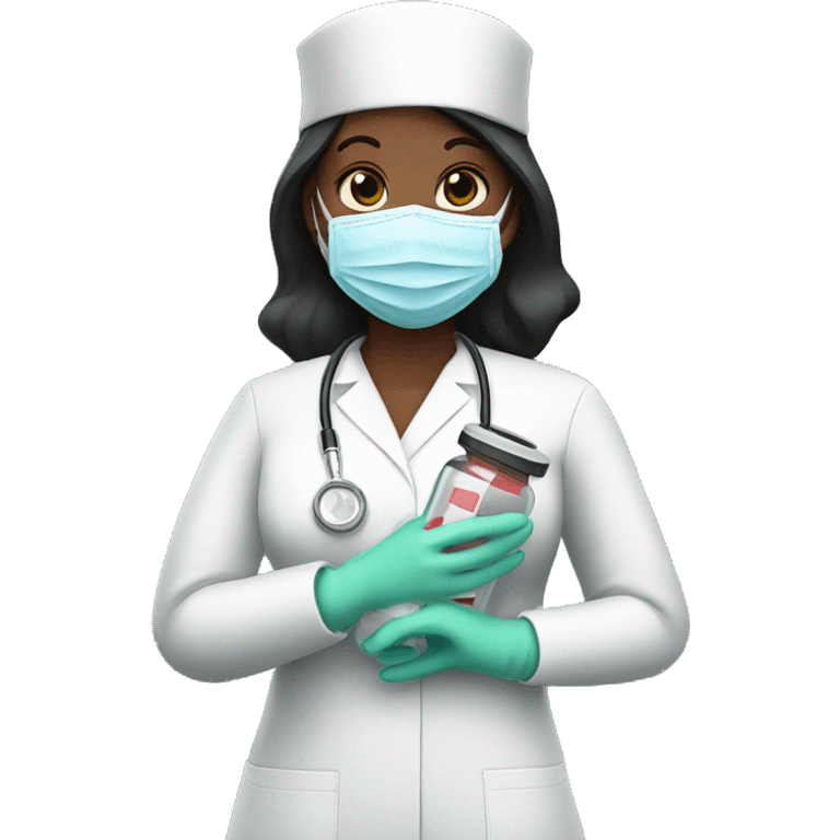 Nurse in gloves and mask with injection in hands emoji