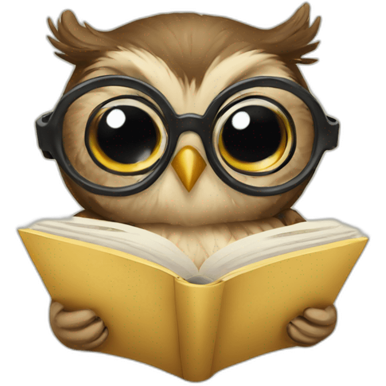 a baby owl with glasses, reading a book emoji