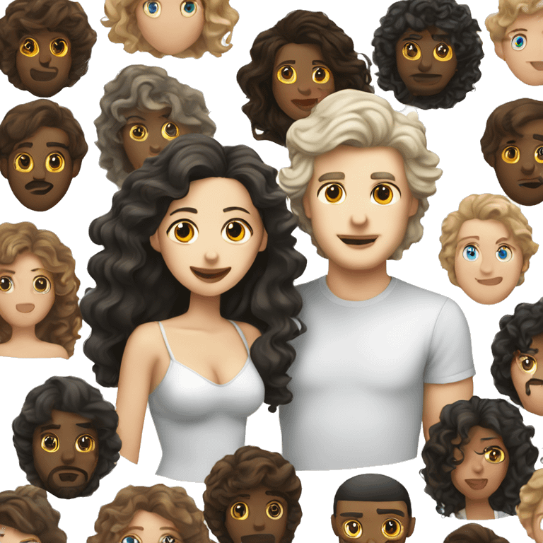 White Man with dark hair kissing white woman with long dark curly hair emoji