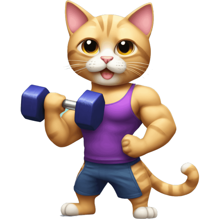 bodybuilder cat with a dumbell doing biceps emoji