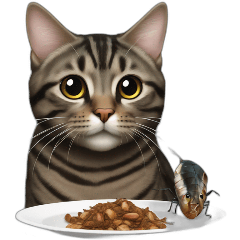 Black mackerel tabby cat eating a cockroach emoji