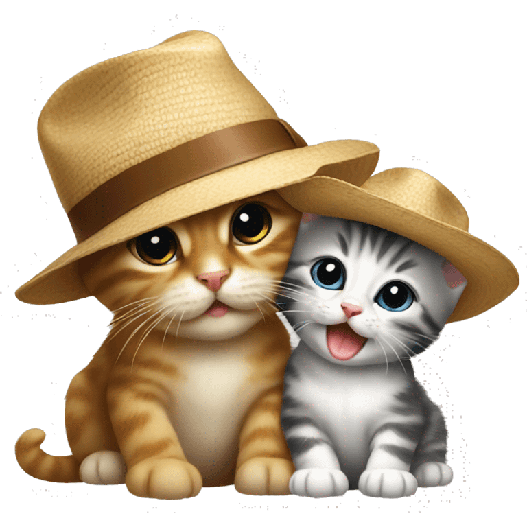 A kitten in a Panama hat licks another kitten emoji