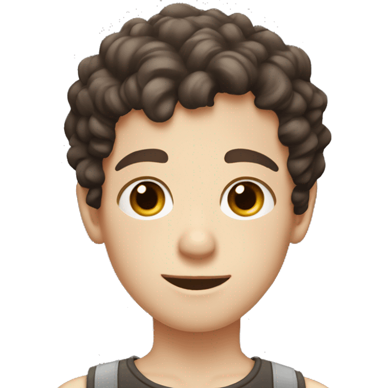 White-skinned boy, dark brown curly hair and brown eyes, with some polka dots on his face emoji