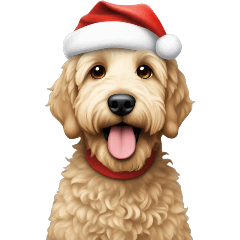 blonde labradoodle wearing santa hat emoji