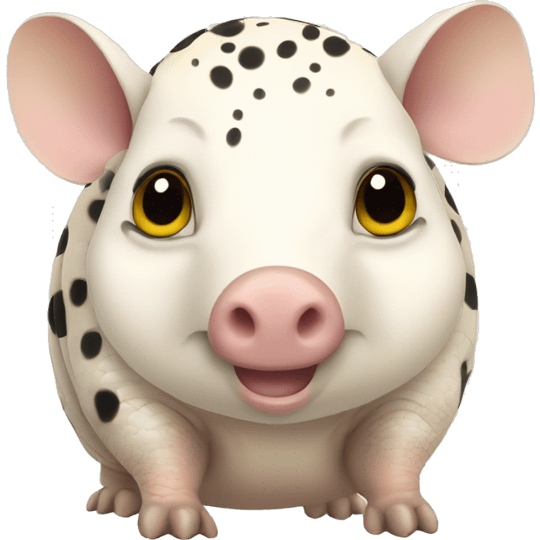 White chubby armadillo pig with yellow and black spots and cute flat face wide set tiny eyes emoji