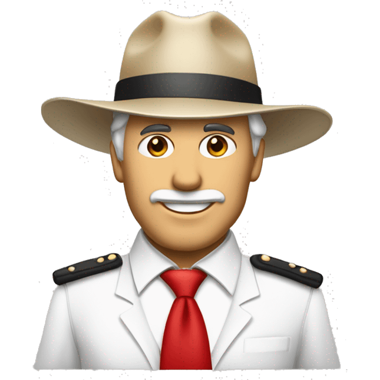 Homem de terno branco e vermelho e chapéu branco e vermelho  emoji