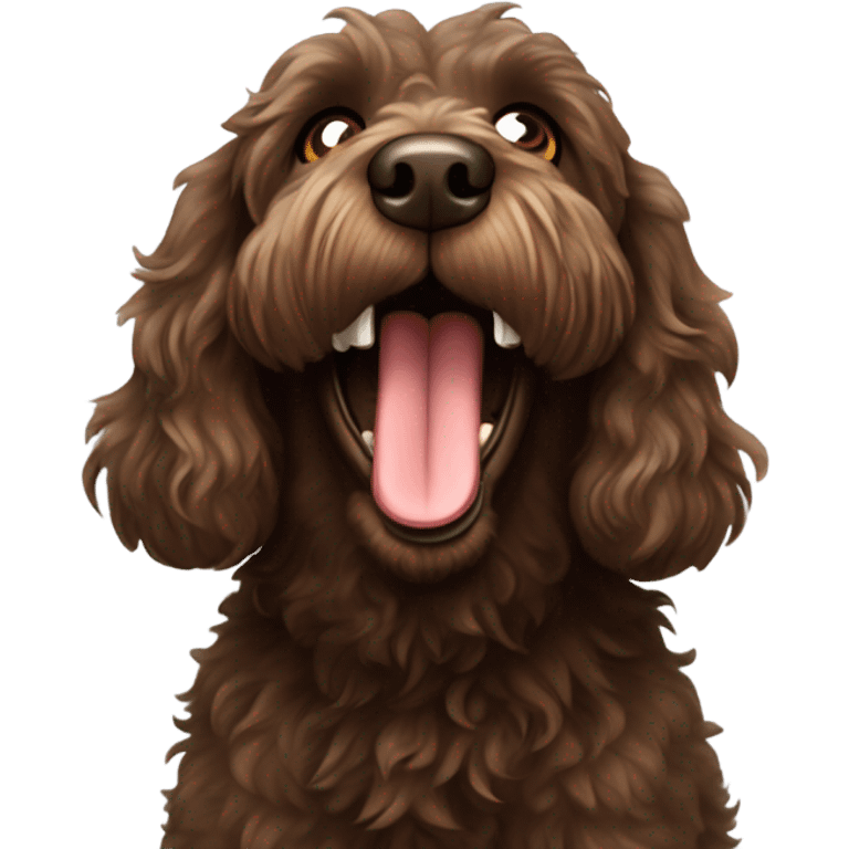 Australian labradoodle dark brown barking loudly emoji