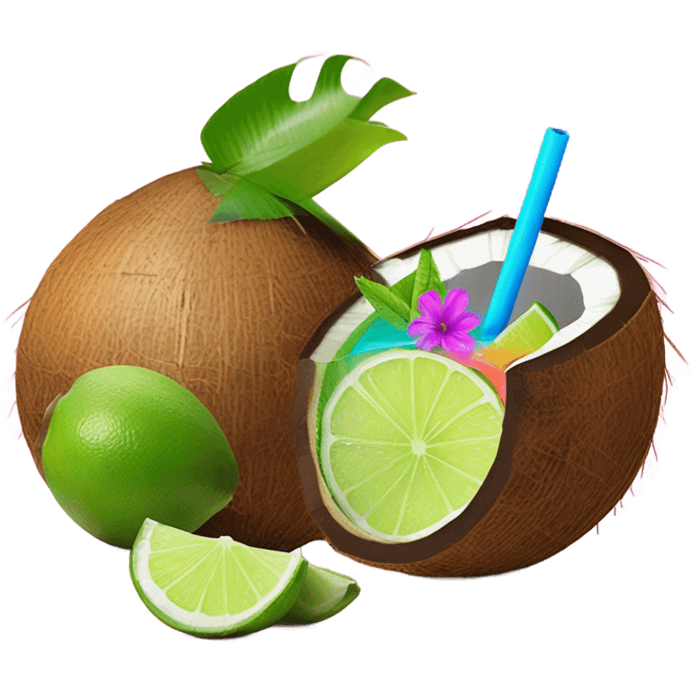 Coconut lime cocktail in coconut emoji