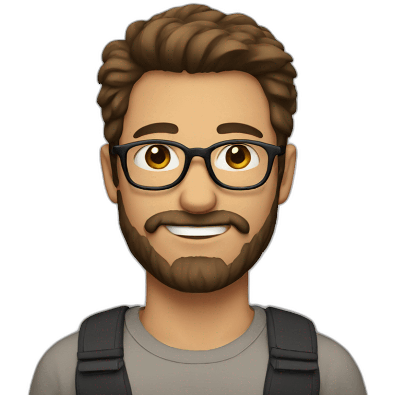 Man with black eyeglasses, brown hair and brown beard emoji