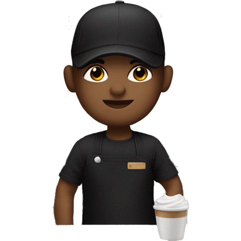 barista making coffee in black apron and black t-shirt in cap emoji