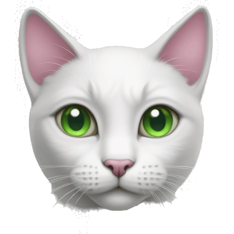 white cat, gray stain, with green eyes, pink nose emoji