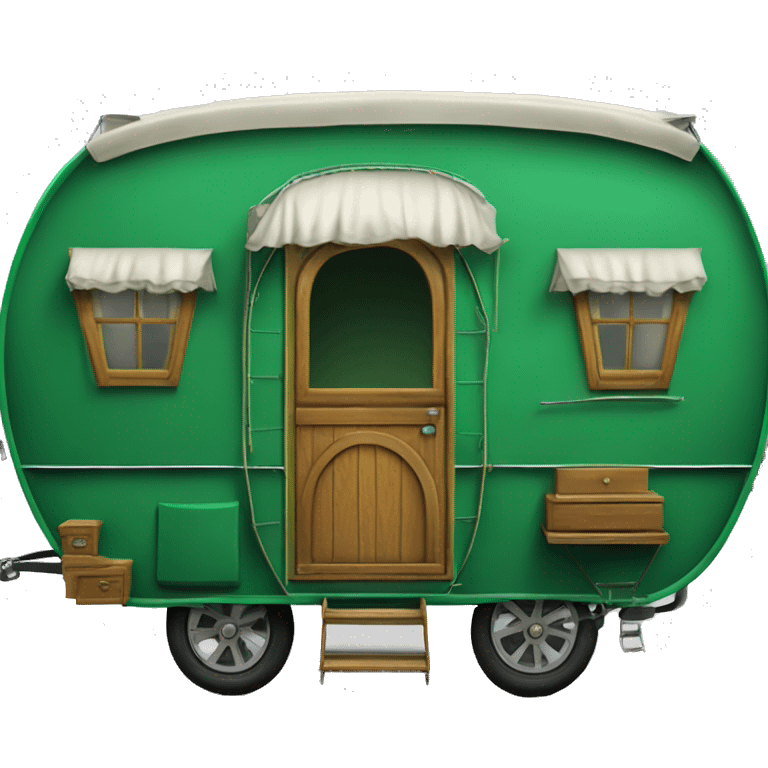 Realistic emerald green vintage round gypsy caravan wagon camper emoji