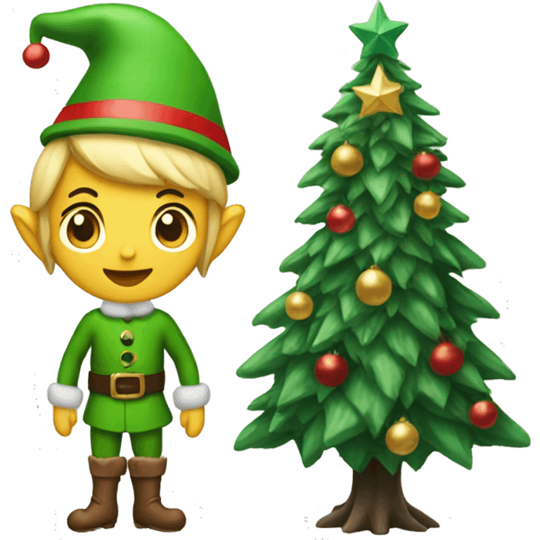 christmas tree with elf emoji