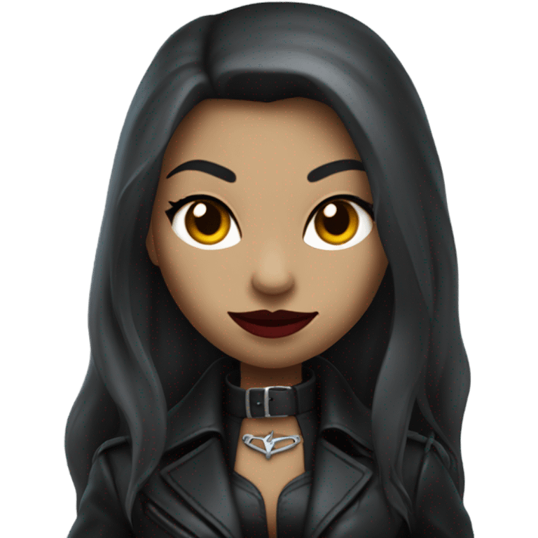 vampire catwomen with long hair at leather coat , full body emoji