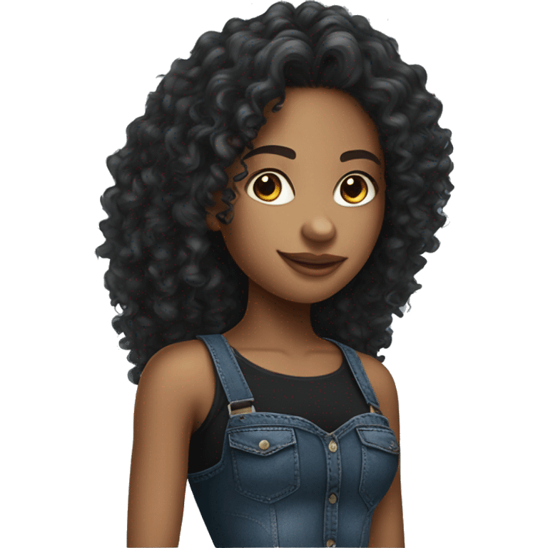 Realistic pretty brazilian young women with long curly hair with black crop top and very baggy jeans  emoji