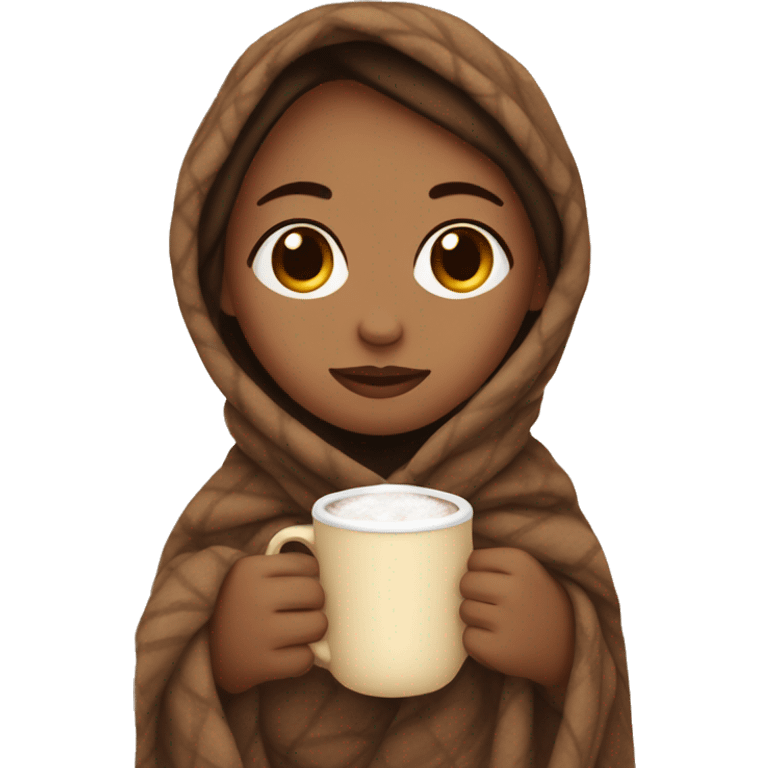 Girl wrapped in a cozy blanket drinking hot cocoa  emoji