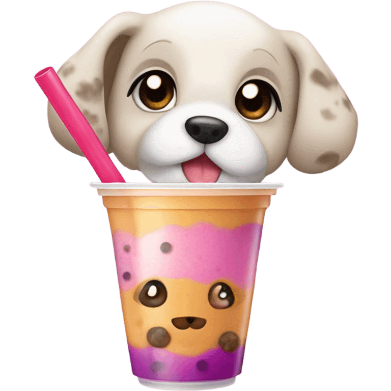 puppy drinking bubble tea emoji