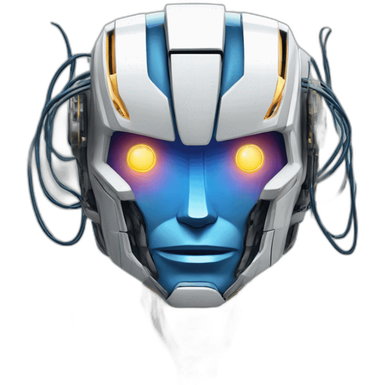 friendly transformers robot style AI with brain exposed circuit wires lightning emoji