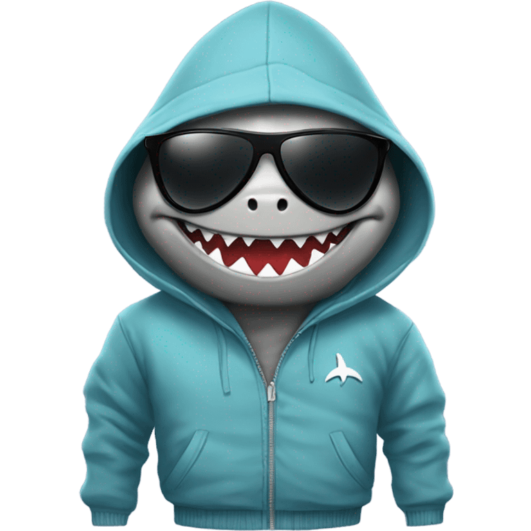 Shark wearing a hoodie & sunglasses emoji