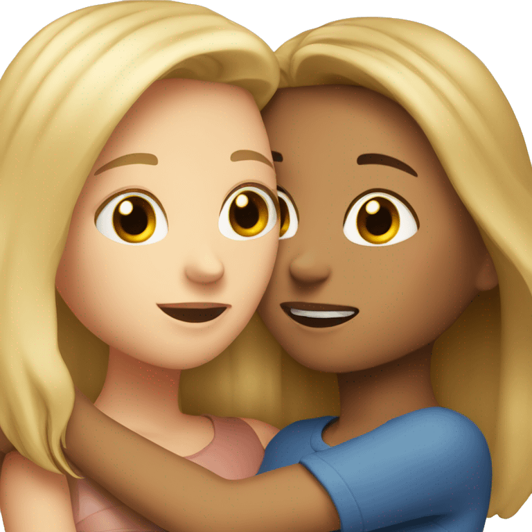 a blonde girl and a brown haired girl hugging  emoji