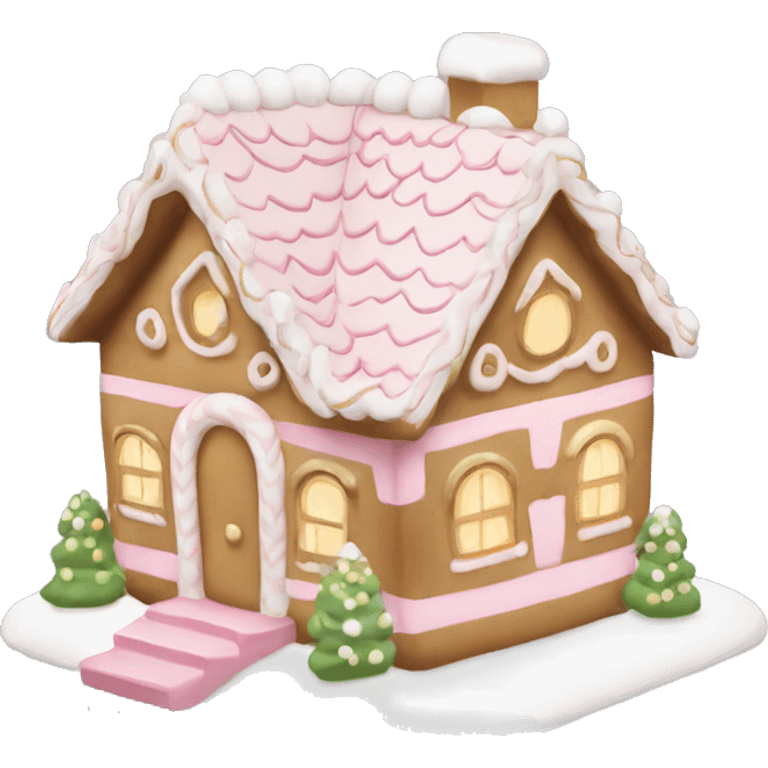 light pink and gold and white gingerbread house emoji