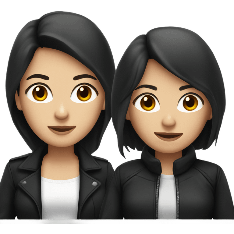 two caucassian woman with black jackets. One has black hair the other one has brown hair and is slightly shorter then the woman with black hair emoji