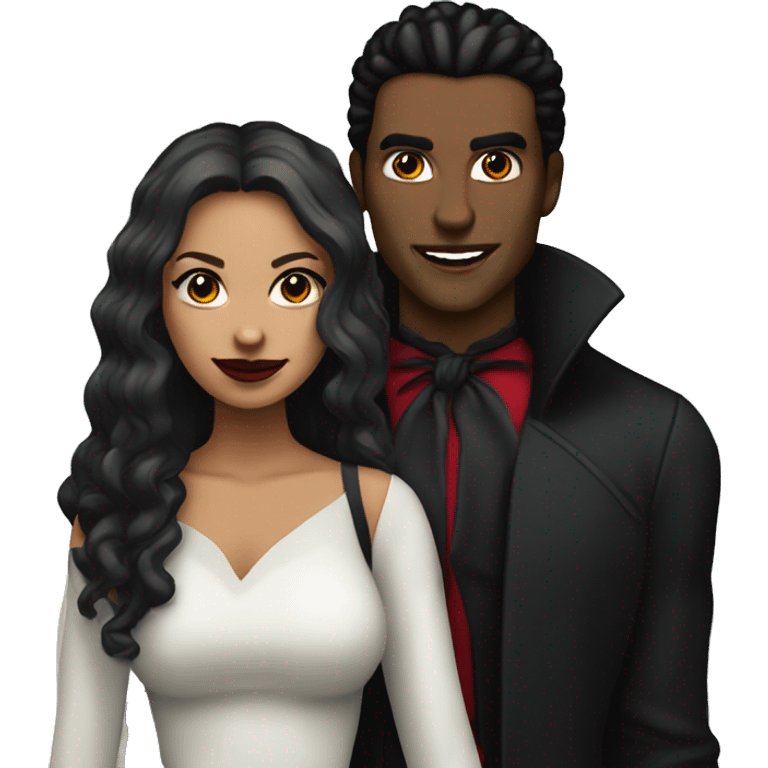 a male vampire next to his lightskin girlfriend in front of a christmas tree emoji