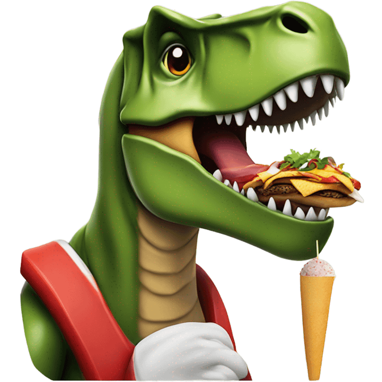 T rex wearing Santa outfit and sunglasses eating a kebab  emoji