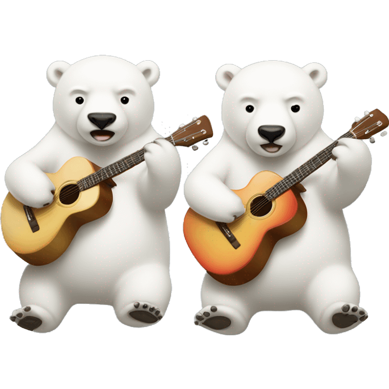 two cute polar bears, one playing guitar, the second one playing drums emoji