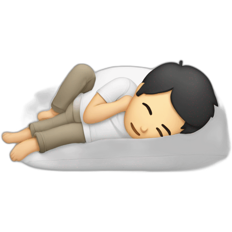 Asian guy sleeping on side with a pillow between his foot emoji