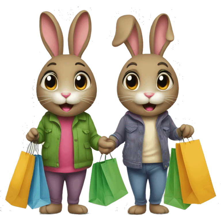 Two bunnies with shopping bags  emoji