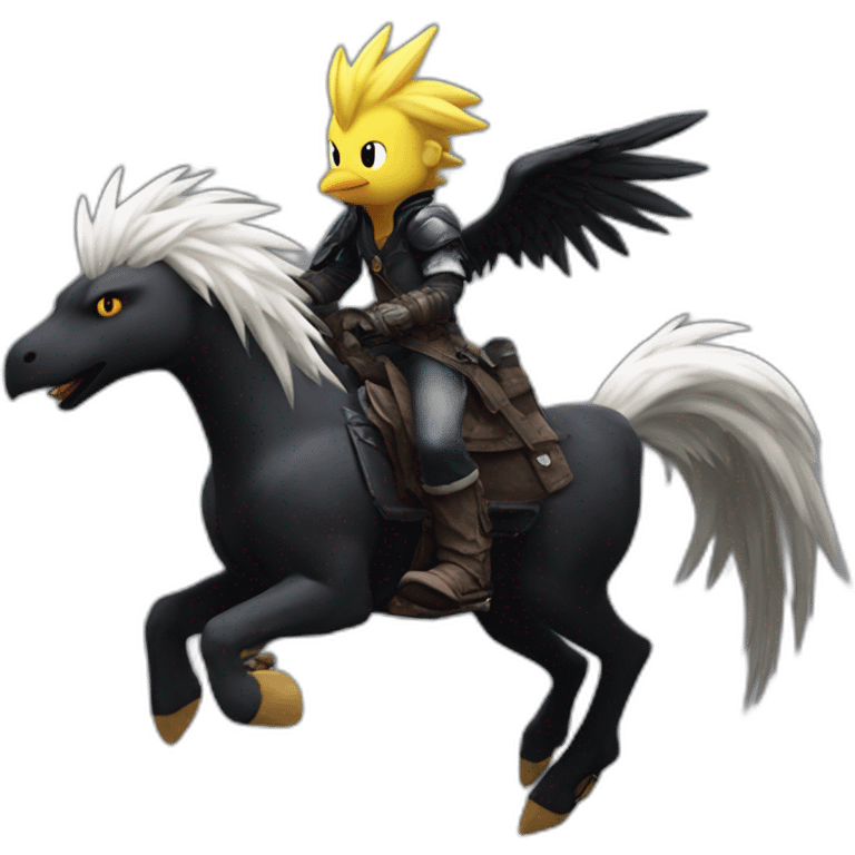 cloud strife riding a black chocobo emoji