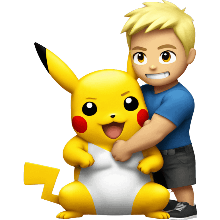 pikachu hugging a white bodybuilder emoji