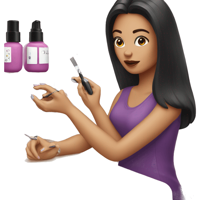 A dark-haired woman is doing a manicure emoji