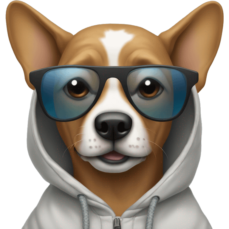 dog wearing a hoddie with sunglasses emoji