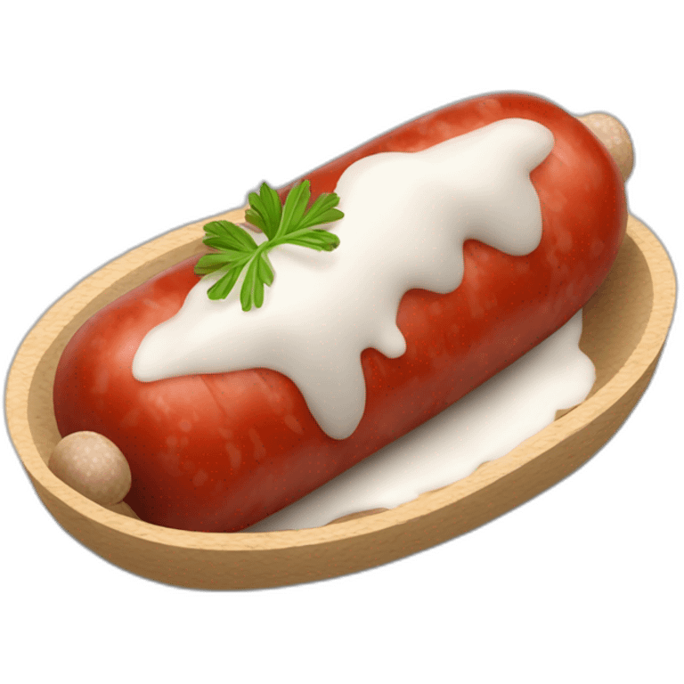 Saucisse couper en rondelle mélangées à de la sauce tomate sur du riz blanc emoji