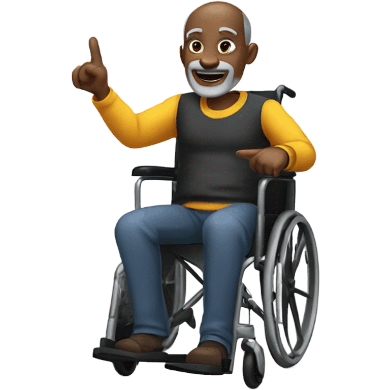 old black bald man with a round belly in wheelchair. grey stubble. he is pointing finger in front.  emoji