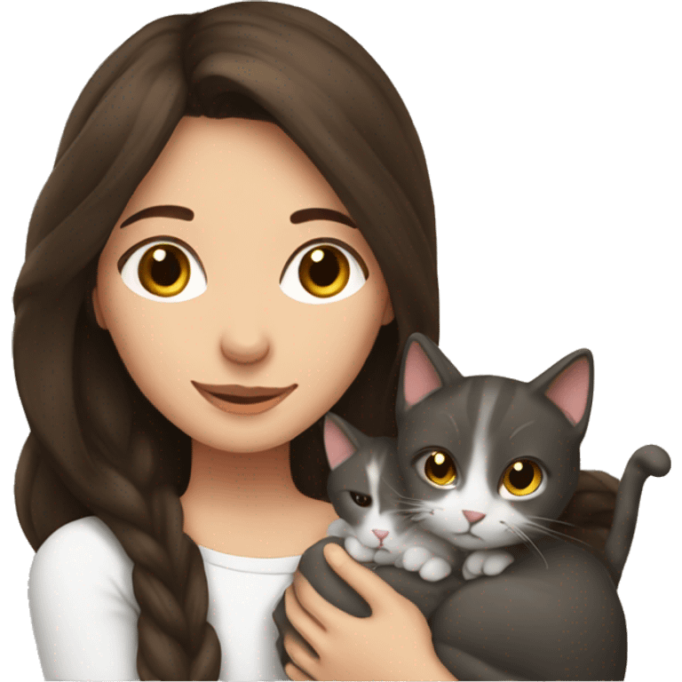 Brunette Girl and cats snuggling emoji