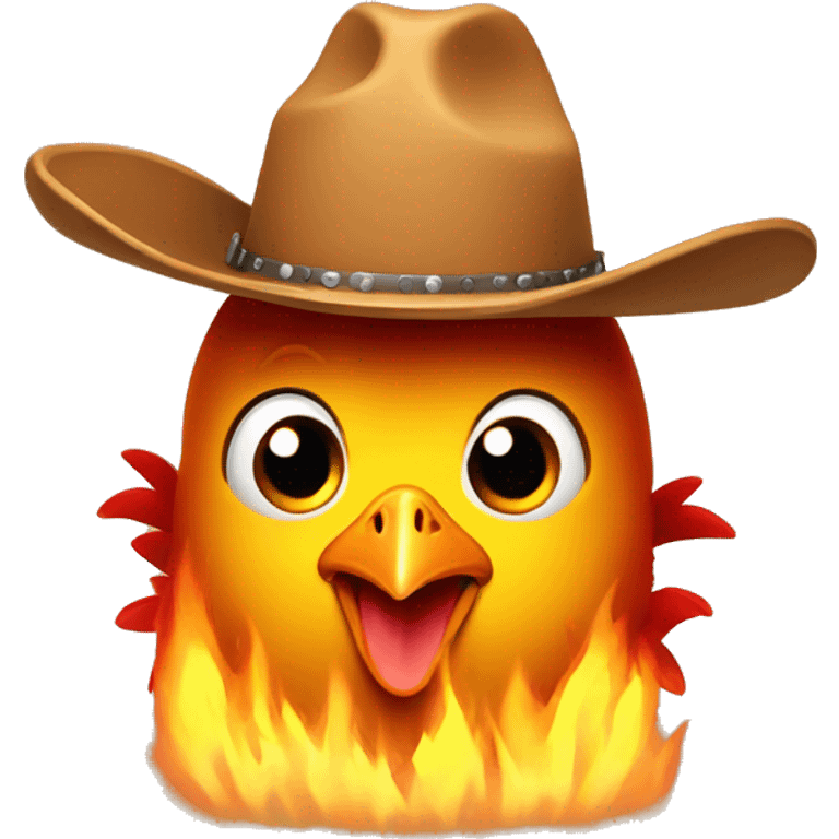 Cute chicken surrounded by fire wearing a cowboy hat emoji