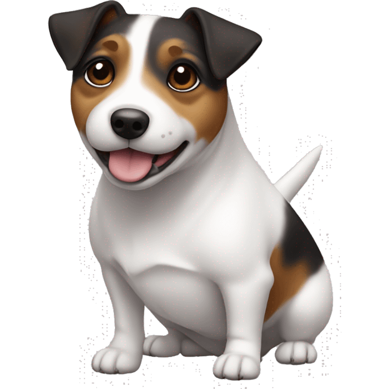 Old, chubby, Jack Russell terrier, black and brown face and body, white chest     emoji