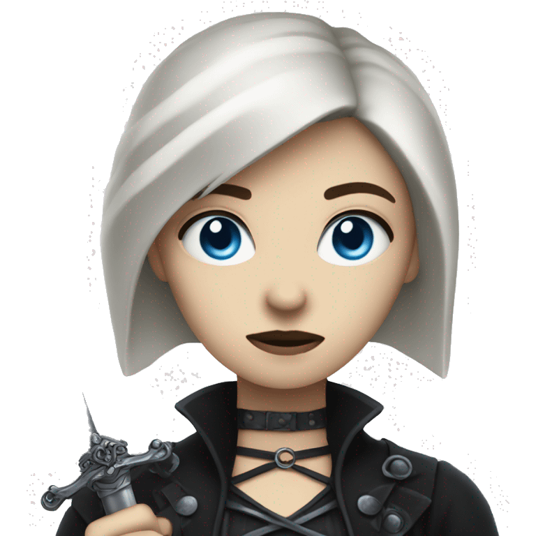 goth girl with blue eyes holding dagger emoji