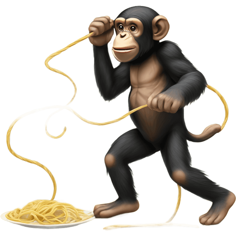 A chimpanzee eating spaghetti while jump roping emoji