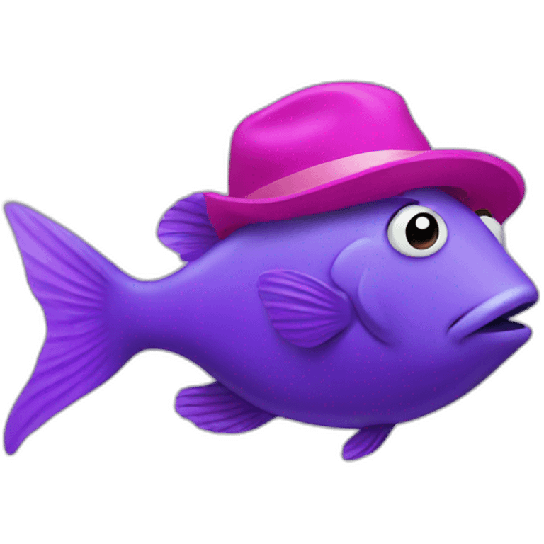 Purple fish with a pink hat  emoji