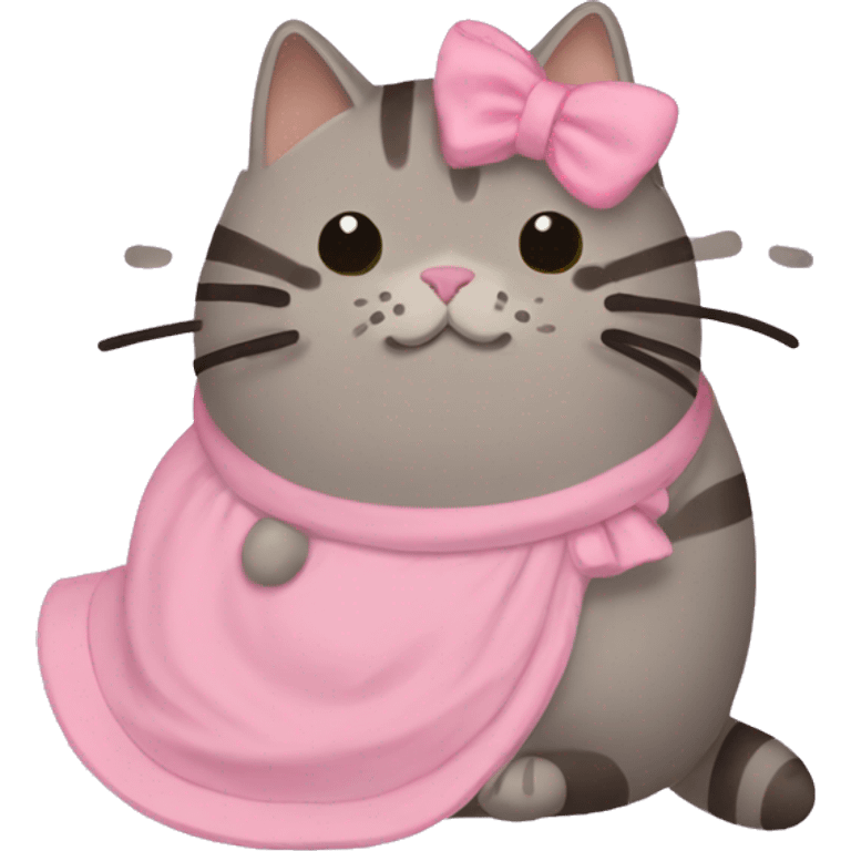 Pusheen cat wearing pink dress emoji