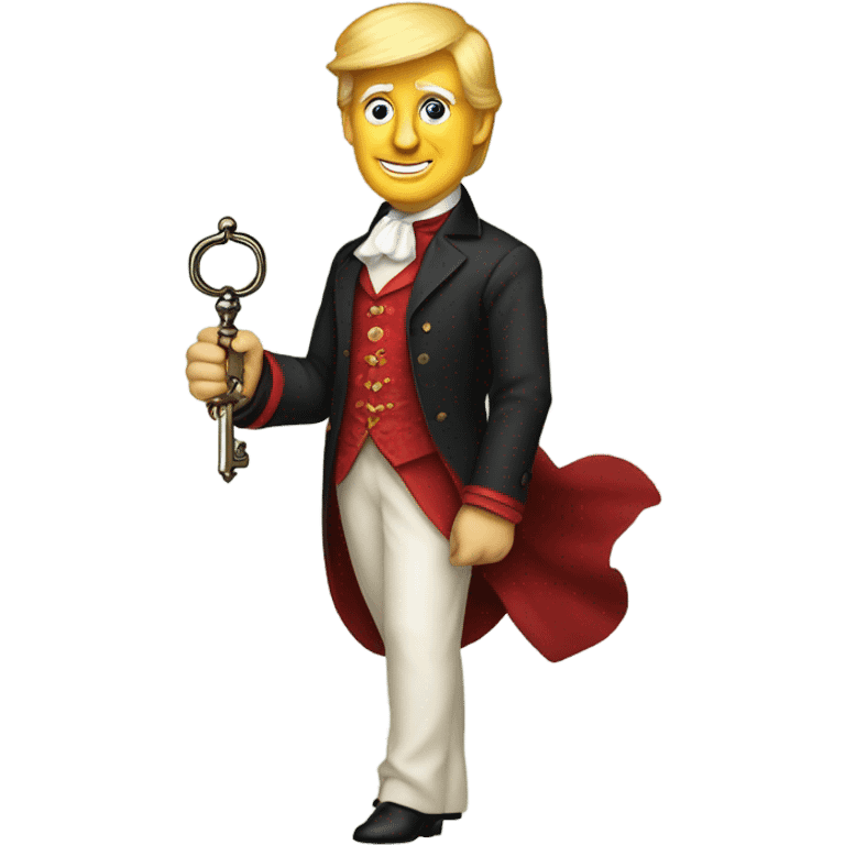 trump Victorian dress elegant red full body, holding big key emoji