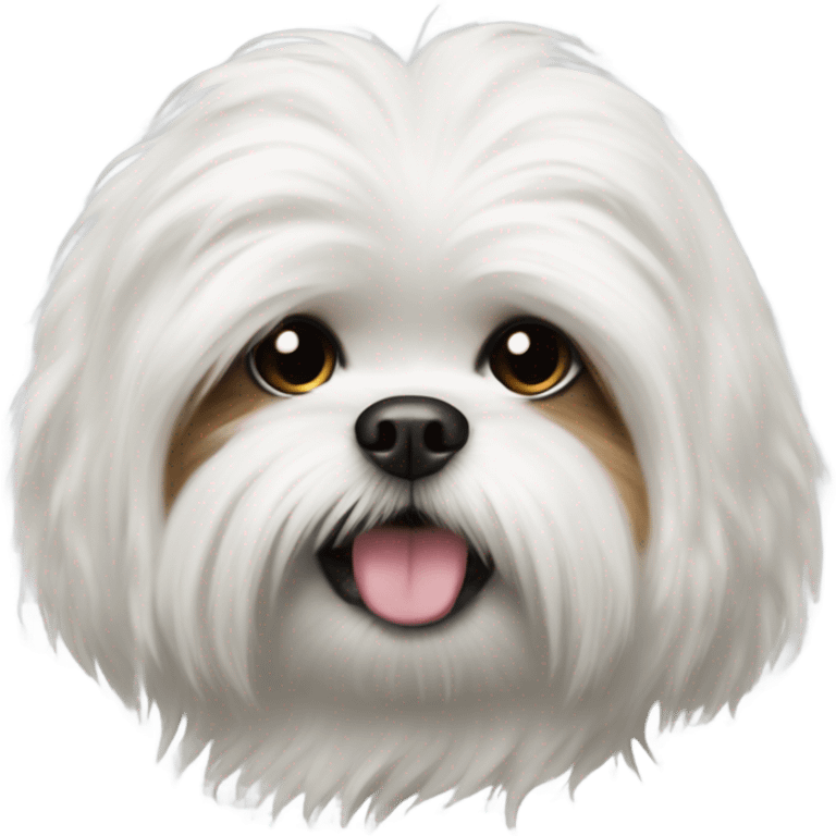 White fluffy dog, like shi tzu, pooping emoji