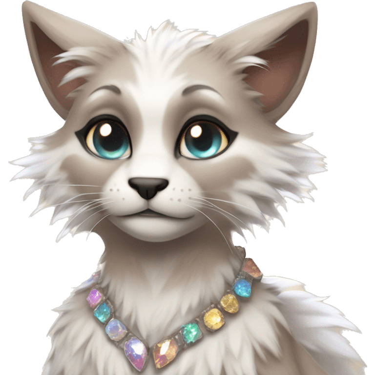 Furry, sparkle, iridescent, colorful, pastel, edgy, cool, fantasy beautiful, brown, beige, white, divine, godly, angelic, animal, anthro, full body, fursona, feline emoji