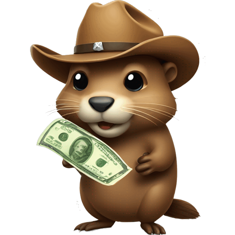 Beaver wearing a cowboy hat with cash in hand emoji