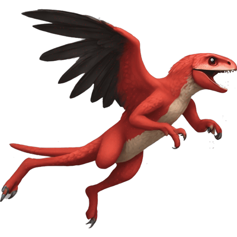 a red raptor jumping emoji