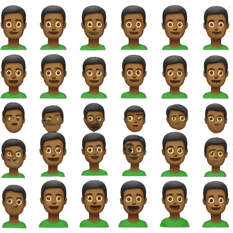 emoji of an adult man, dark skin, no beard or mustache, short straight hair, green t-shirt. emoji